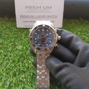1 omega seamaster diver chronometer chronograph 44mm stainless steel ceramic bezel black dial steel bracelet