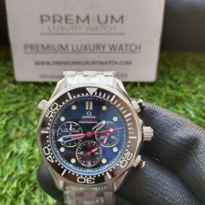 3 omega seamaster diver chronometer chronograph 44mm stainless steel ceramic bezel black dial steel bracelet
