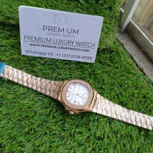 7 patek philippe nautilus white dial diamond rose gold automatic mens watch