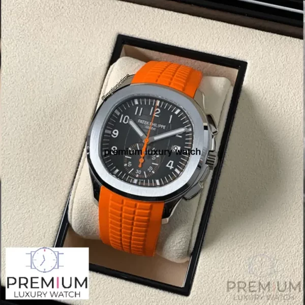 4 patek philippe aquanaut chronograph 5968a001 stainless steel with orange rubber watch