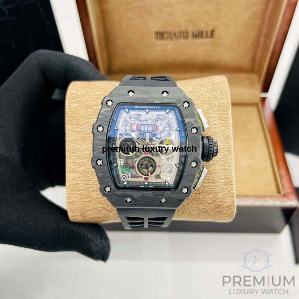 richard mille rm01103 men automatic transparent dial stainless steel rubber black band mens watch