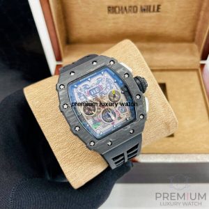 3 richard mille rm01103 men automatic transparent dial stainless steel rubber black band mens watch