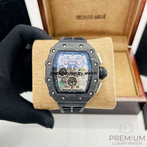 4 richard mille rm01103 men automatic transparent dial stainless steel rubber black band mens watch