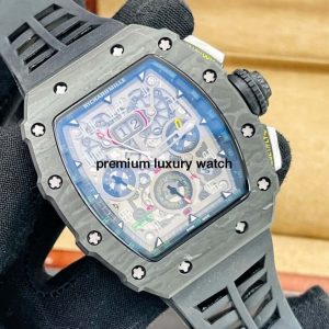 5 richard mille rm01103 men automatic transparent dial stainless steel rubber black band mens watch