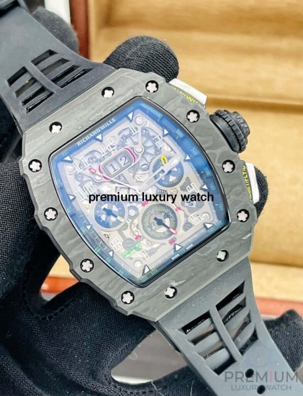 5 richard mille rm01103 men automatic transparent dial stainless steel rubber black band mens watch