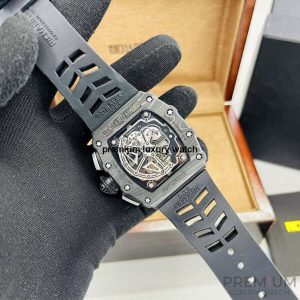 7 richard mille rm01103 men automatic transparent dial stainless steel rubber black band mens watch
