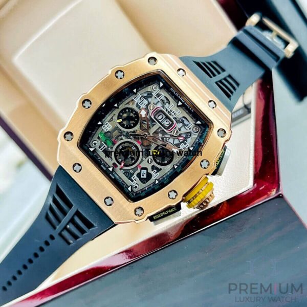 1 richard mille rm1103 men automatic rose gold transparent dial stainless steel rubber black band mens watch