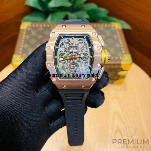 3 richard mille rm1103 men automatic rose gold transparent dial stainless steel rubber black band mens watch