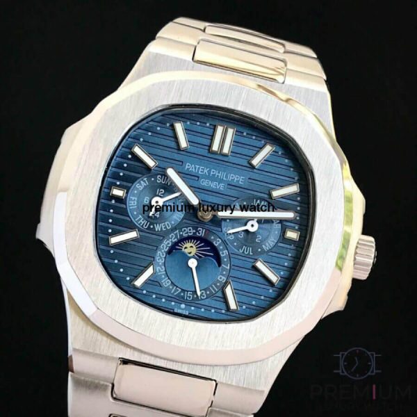 1 patek philippe nautilus grand complication perpetual calendar blue dial 57401g automatic stainless steel watches