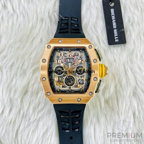 5 richard mille rm1103 men automatic rose gold transparent dial stainless steel rubber black band mens watch