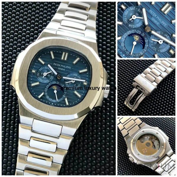 4 patek philippe nautilus grand complication perpetual calendar blue dial 57401g automatic stainless steel watches