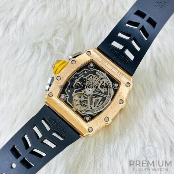8 richard mille rm1103 men automatic rose gold transparent dial stainless steel rubber black band mens watch