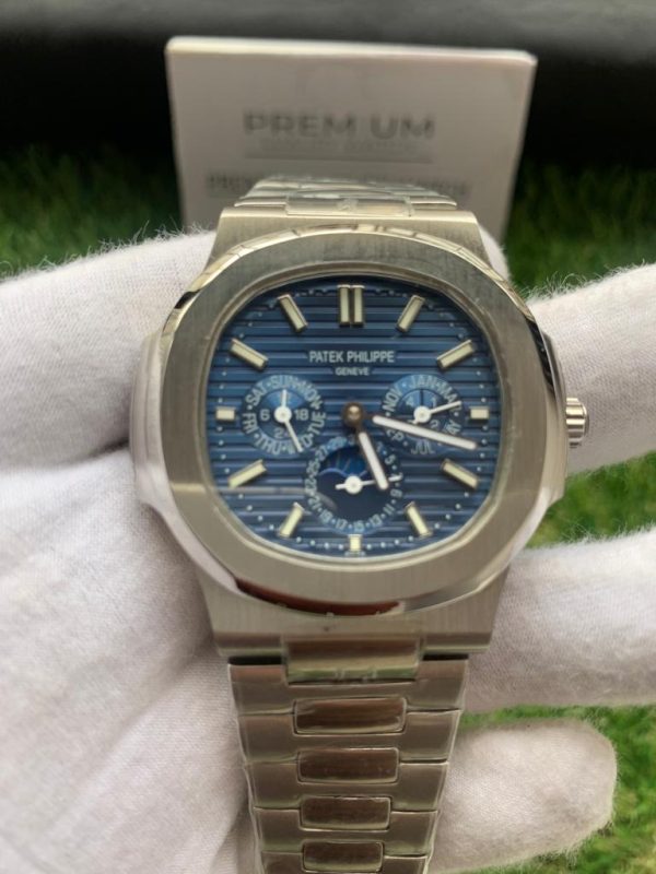 6 patek philippe nautilus grand complication perpetual calendar blue dial 57401g automatic stainless steel watches