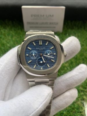 12 patek philippe nautilus grand complication perpetual calendar blue dial 57401g automatic stainless steel watches