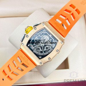 5 richard mille rm1103 men automatic rose gold transparent dial stainless steel rubber orange band mens watch