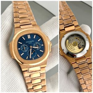 1 patek philippe nautilus blue dial rose gold automatic mens watch