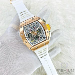2 richard mille rm1103 men automatic rose gold transparent dial stainless steel rubber white band mens watch