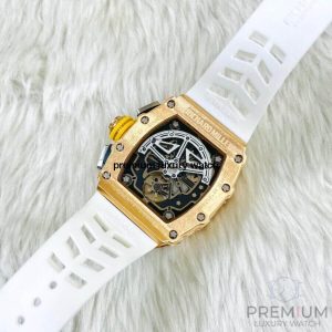 5 richard mille rm1103 men automatic rose gold transparent dial stainless steel rubber white band mens watch