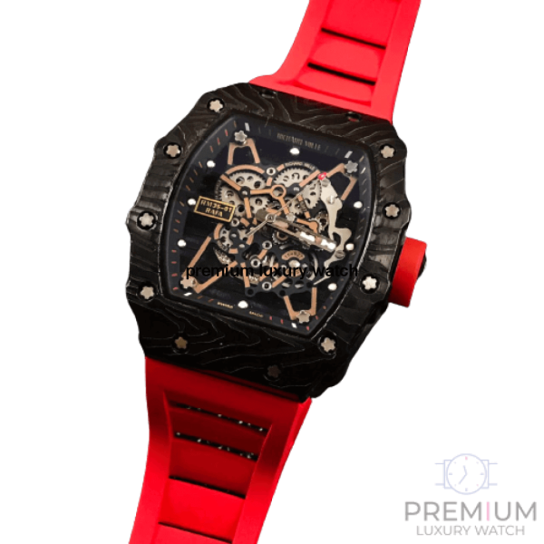 richard mille rm35 01 men balck dial stainless steel rubber red band mens watch
