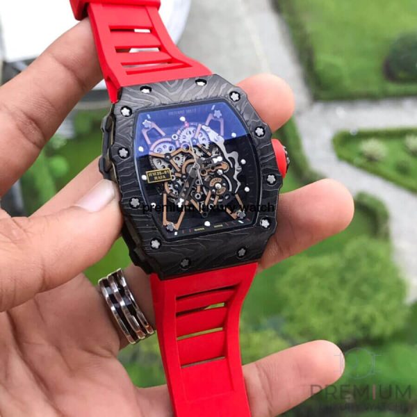 1 richard mille rm35 01 men balck dial stainless steel rubber red band mens watch