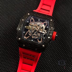5 richard mille rm35 01 men balck dial stainless steel rubber red band mens watch