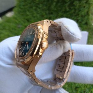 3 patek philippe nautilus blue dial diamond rose gold automatic mens watch