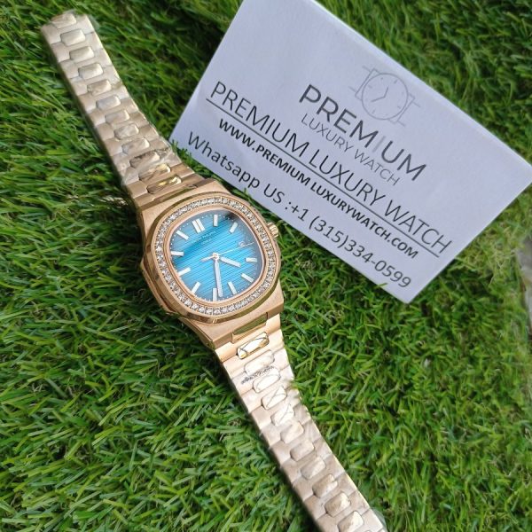 7 patek philippe nautilus blue dial diamond rose gold automatic mens watch