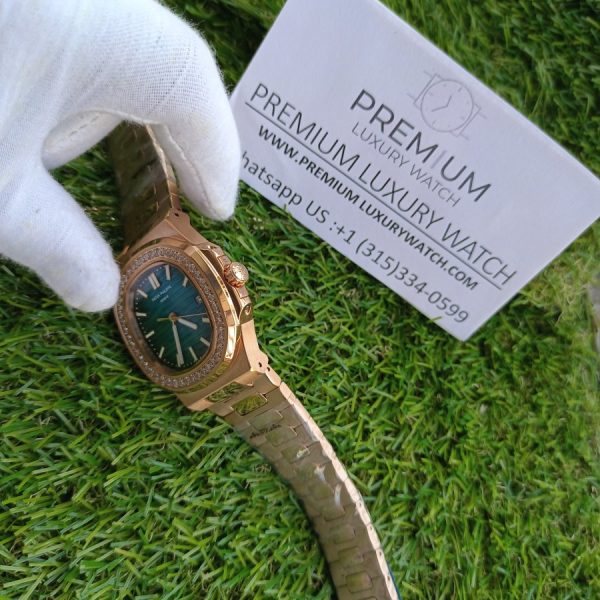 8 patek philippe nautilus blue dial diamond rose gold automatic mens watch