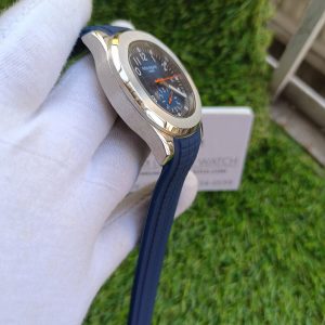 4 patek phillipe aquanaut silver case blue strap mens wrist watch