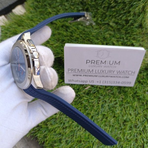 7 patek phillipe aquanaut silver case blue strap mens wrist watch