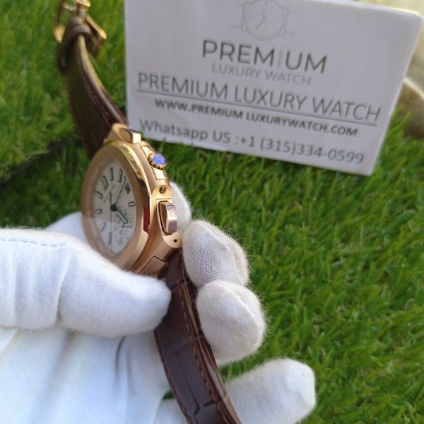 9 patek philippe nautilus white dial rose gold leather strap mens wrist watch 5980r001