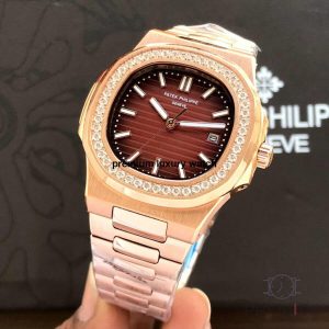 3 patek philippe nautilus brawn dial diamond rose gold automatic mens watch 57111r001