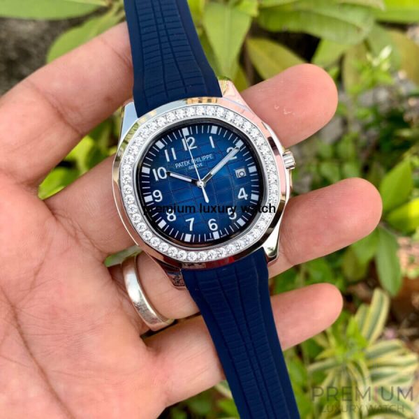 2 patek philippe aquanaut blue diamond dial mens blue rubber watch 5168g001 wrist watch for mens