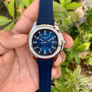 4 patek philippe aquanaut blue diamond dial mens blue rubber watch 5168g001 wrist watch for mens