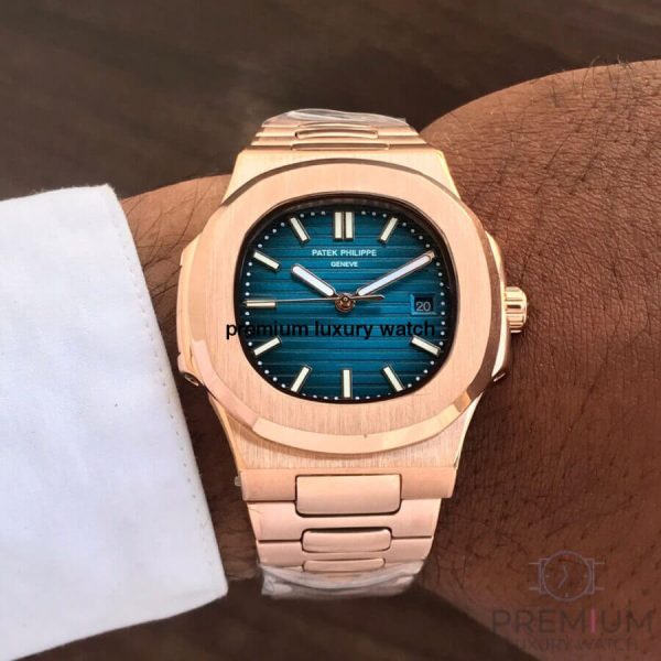 5 patek philippe nautilus 5711 rose gold 405mm blue dial automatic mens wrist watch