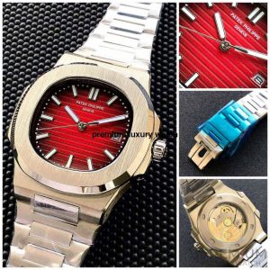 5 patek philippe nautilus red dial stainless steel automatic mens watch 57111r001