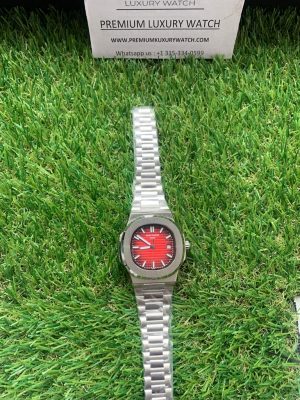 13 patek philippe nautilus red dial stainless steel automatic mens watch 57111r001