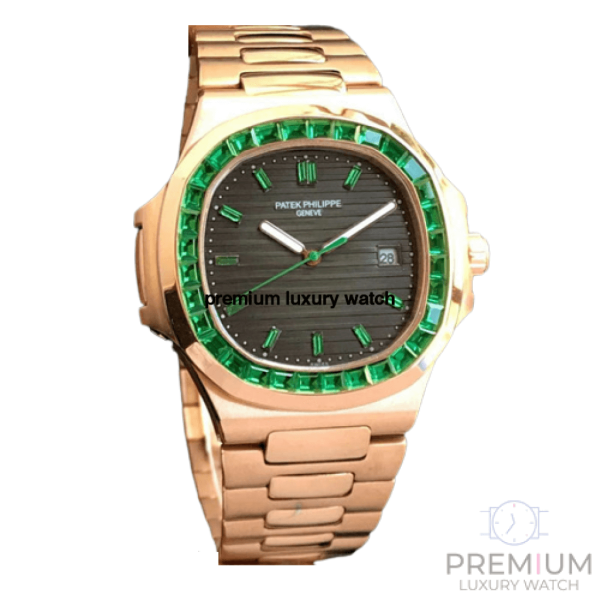 patek philippe nautilus 5711 green emerald bezel 405mm rose gold mens watch