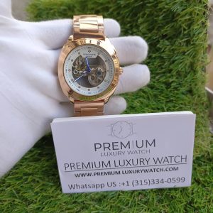 1 patek philippe golden mechanical watch mens steampunk skeleton automatic gear self wind stainless steel rose gold band
