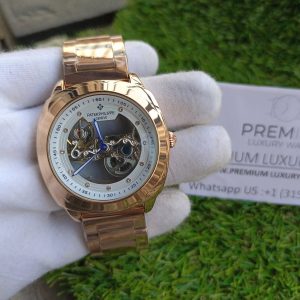 4 patek philippe golden mechanical watch mens steampunk skeleton automatic gear self wind stainless steel rose gold band