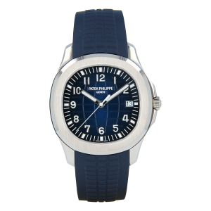 patek philippe aquanaut blue dial strap white gold watch