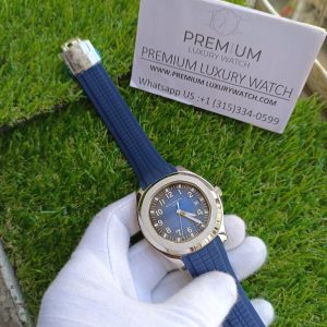 1 patek philippe aquanaut blue dial strap white gold watch