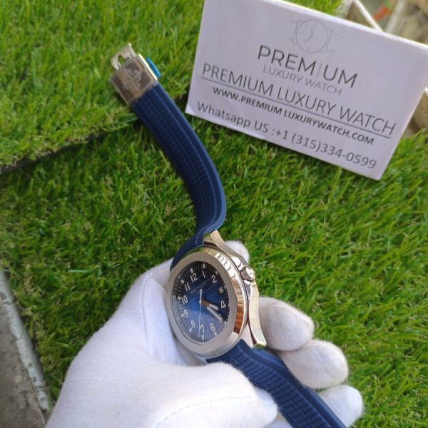 2 patek philippe aquanaut blue dial strap white gold watch