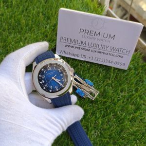 4 patek philippe aquanaut blue dial strap white gold watch