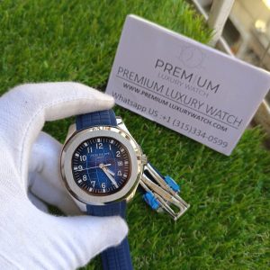 5 patek philippe aquanaut blue dial strap white gold watch