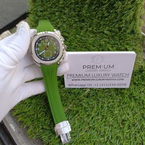 1 patek phillipe aquanaut silver case green strap watch mens wrist watch