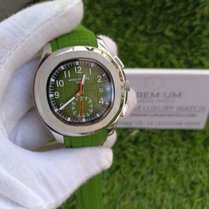 4 patek phillipe aquanaut silver case green strap watch mens wrist watch
