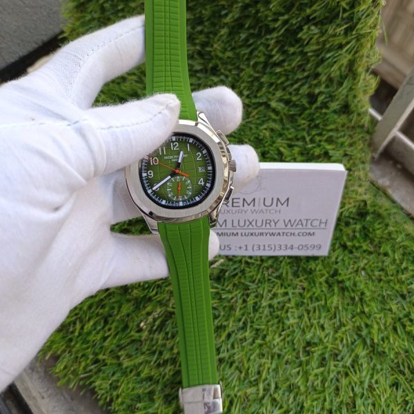 7 patek phillipe aquanaut silver case green strap watch mens wrist watch