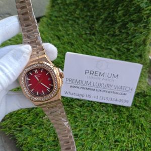 2 patek philippe nautilus red dial diamond rose gold automatic mens watch 57111r001