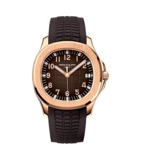 patek philippe aquanaut date sweep mens Paul automatic rose gold 408mm brown dial brown composite rubber strap 5167r001
